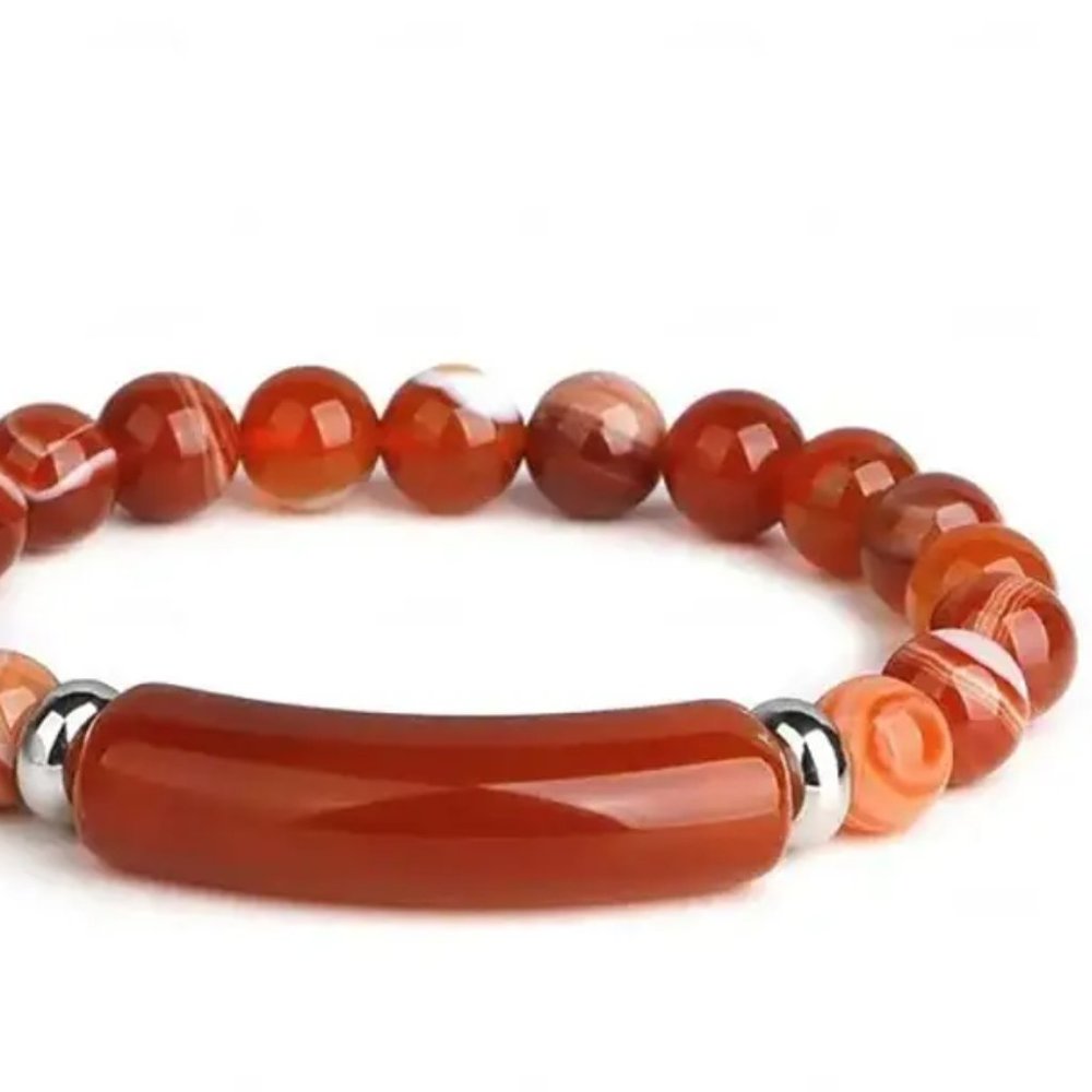 Red Agate Natural Stone Beads Stretchable Bracelet Beaded - Picture 2 of 3